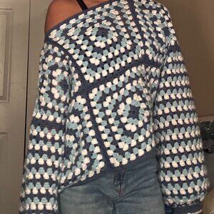 Granny Square Off-the-Shoulder Sweater